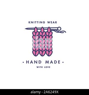 Yarn on knitting needle icon. Vector isolated symbol of knitwork tools for knit service or atelier tailoring salon Stock Vector