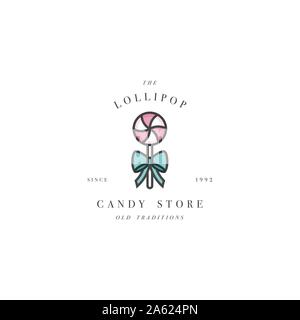 Vector design template and emblem - lollipop candy icon for candy store. Sweet shop. Logo in trendy linear style Stock Vector