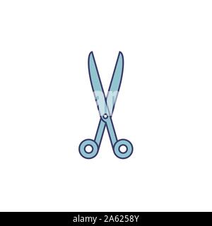 Vector linear icon of blue scissors. Sign scissors. Stock Vector