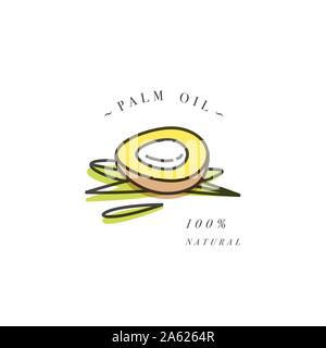 Vector design element and icon in linear style - palm oil - healthy vegan food. Organic butter ingredient. Logo sign Stock Vector