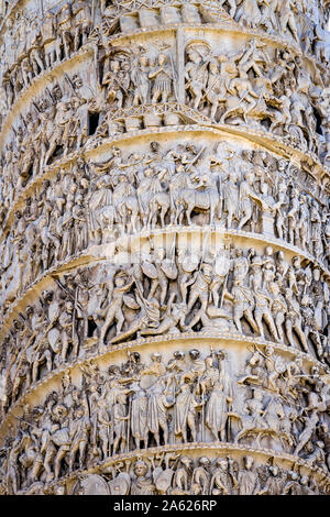 Ancient Emperor Marcus Aurelius Column Roman Soldiers Details Rome Italy.  Column erected in 193 AD to commemorate Emperor's victory in military campa Stock Photo