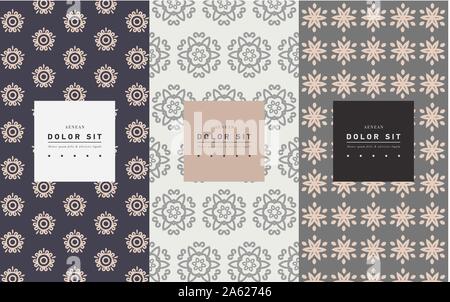 Vector set of packaging design templates, linear patterns and frames with copy space for text for cosmetics, beauty products, organic and healthy food Stock Vector