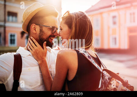 Holidays, vacation, love and friendship concept. Smiling couple having fun Stock Photo