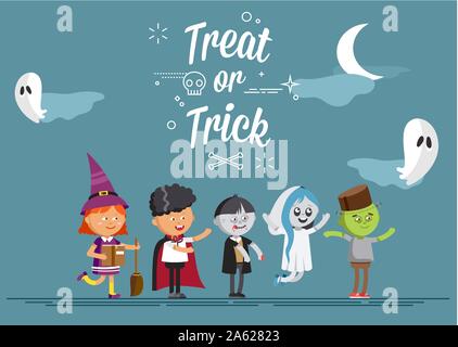 Happy Halloween. Set of cute cartoon children Stock Vector