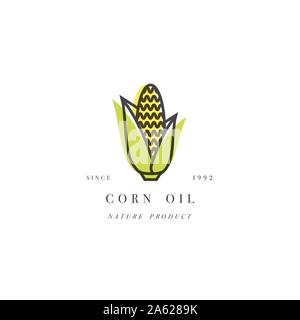 Vector design element and icon in linear style - corn oil - healthy vegan food. Organic butter ingredient. Stock Vector