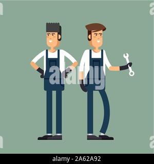 Cool vector illustration on broken car in auto repair shop being Stock Vector
