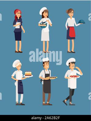 Lovely line-up group of restaurant staff characters Stock Vector