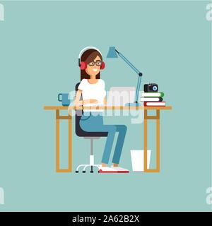 Creative work concept vector background with young adult man Stock Vector