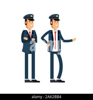 Set of six cartoon delivery man in blue uniform and Stock Vector