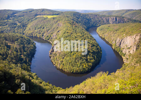 Aerial view of Vltava river horseshoe shape meander from Maj viewpoint in Czech Republic Stock Photo