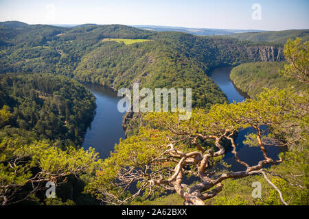 Aerial view of Vltava river horseshoe shape meander from Maj viewpoint in Czech Republic Stock Photo