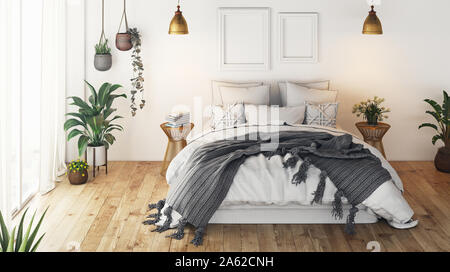 Interior luxury design. Modern Bedroom. 3d rendering Stock Photo