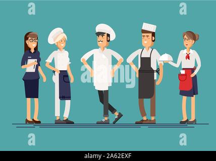Lovely line-up group of restaurant staff characters Stock Vector