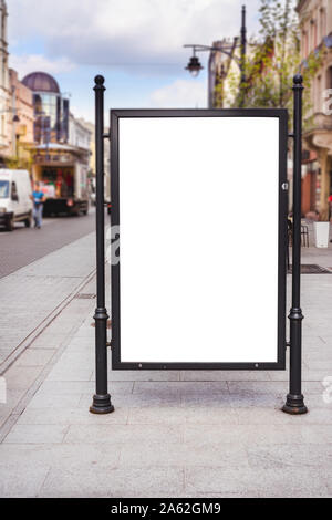 Rectangular White Mockup Poster City Advertisement Isolated On The Street Stock Photo