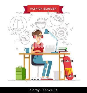 Creative work concept vector background with young adult Stock Vector