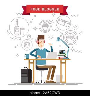 Creative work concept vector background with young adult Stock Vector