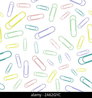 Colorful Paper Clip Seamless Pattern Isolated on White Background. Office Supplies Texture Stock Photo