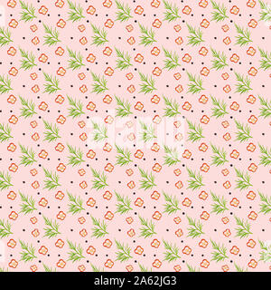 Spices seamless pattern on coral pastel abstract background. Stock Photo