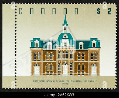 Close up of Canadian postage featuring Truro Normal College, built in 1877, a  school for the training of te Stock Photo