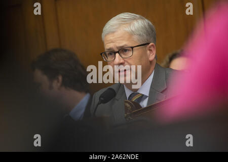 Washington, District of Columbia, USA. 23rd Oct, 2019. United States Representative Patrick McHenry (Republican of North Carolina) speaks during the U.S. House Committee on Financial Services hearing with Facebook CEO Mark Zuckerberg, as he testifies regarding Facebook's new cryptocurrency on Capitol Hill in Washington, DC, U.S. on October 23, 2019. Credit: Stefani Reynolds/CNP/ZUMA Wire/Alamy Live News Stock Photo