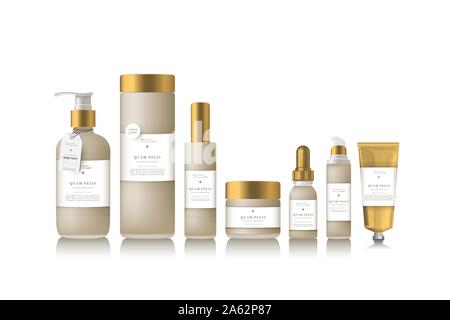 Realistic beige bottle for essential oil Stock Vector