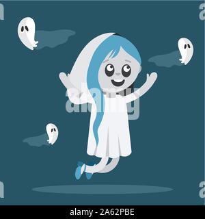 Cute kid in a ghost costume celebrating Halloween Stock Vector