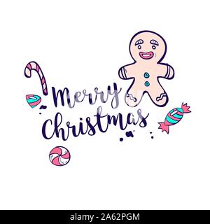 pattern with candy cane, star and gingerbread Stock Vector