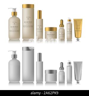 Realistic beige bottle for essential oil Stock Vector