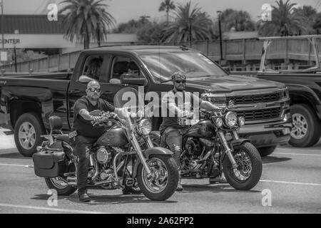 Daytona Beach Florida. July 07, 2019 Motorcyclists on Speedway International Boulevard at Broadway Bridge area Stock Photo