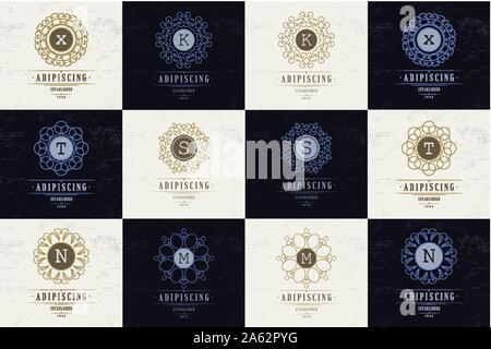 Set Luxury Logos template flourishes Stock Vector