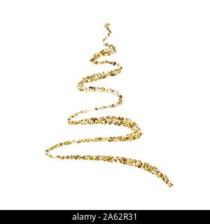 Vector golden stylized scribbled Christmas tree logo. Doodle hand drawn xmas element of design for greeting card, banner, poster Stock Vector