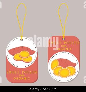 Abstract vector icon illustration logo for whole vegetable sweet potato, sliced baked foods. Potato pattern consisting of ripe boiled stewed food, ste Stock Vector