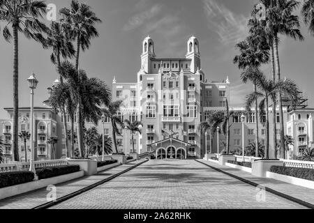 St. Pete Beach, Florida. January 25, 2019. Panoramic view  main entrance of The Don Cesar Hotel. The Legendary Pink Palace of St. Pete Beach Stock Photo