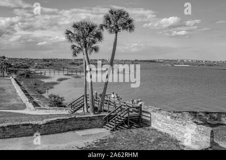 St. Augustine, Florida. March 31 , 2019 . Panoramic view of palm trees and Matanzas Bay  from Castillo de San Marcos fort in Floridas Historic Coast 1 Stock Photo