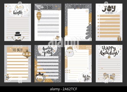 Winter templates for notes, to do and buy lists. Stock Vector