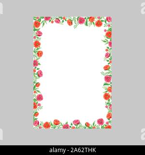 Floral wedding invitation card with rose and red peony flower template. Note card design. Stock Vector