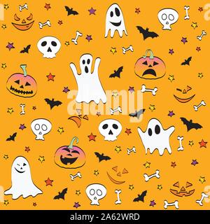 Halloween party seamless pattern design, postcard Stock Vector