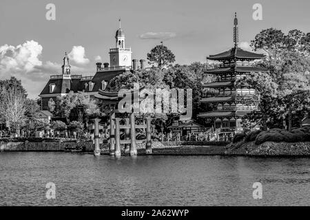 Orlando, Florida. April 02, 2019 . The America Adventure and Japan Pavilions at Epcot in Walt Disney World Stock Photo