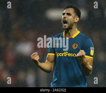 Hull City's Ryan Tafazolli celebrates after the final whistle during the Sky Bet Championship match at The City Ground, Nottingham. Stock Photo