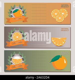 Abstract vector icon illustration logo whole ripe citrus fruit orange, slice half. Orange pattern consisting of card label, natural design tropical fo Stock Vector