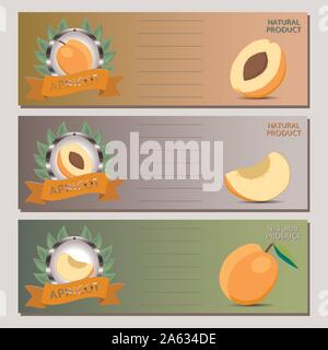 Abstract vector icon illustration logo for whole ripe fruit yellow apricot, slice half veg. Apricot pattern consisting of card label, natural sign veg Stock Vector