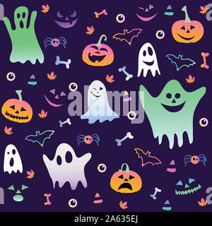 Halloween party seamless pattern design, postcard Stock Vector