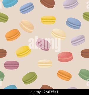 Vector icon illustration logo for pile colorful macarons, baked goods on morning breakfast. Macaron pattern consisting of natural sweet french dessert Stock Vector
