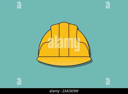 Yellow construction helmet, protective hardhat, vector illustration icon Stock Vector