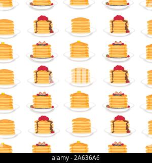 Abstract vector icon illustration logo for yellow pancake. Pancake pattern consisting of home heap homemade hot cakes on plate, crepe sweet food. Eat Stock Vector
