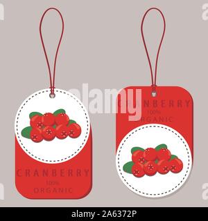 Abstract vector icon illustration logo for whole ripe berry red cranberry, green leaf on fruit background. Cranberry pattern consisting of label natur Stock Vector