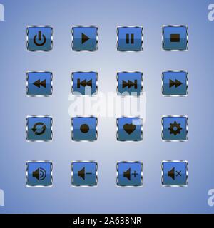 Vector illustration of different buttons for the player. Stock Vector