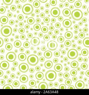 Lime green painterly circles in dense all over print. Seamless abstract vector pattern on cream white background. Retro vibe. Great for wellbeing Stock Vector