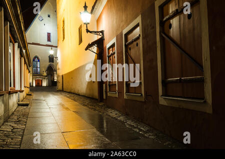 Alley in the old town of Tallinn at night after rain Stock Photo