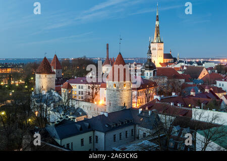 View of Tallinn old town at night Stock Photo